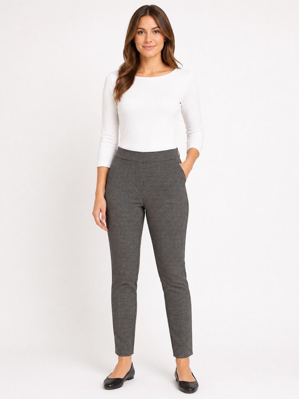 NWT Hilary Radley Black White Check Pull On Tummy Control Pants Women 8